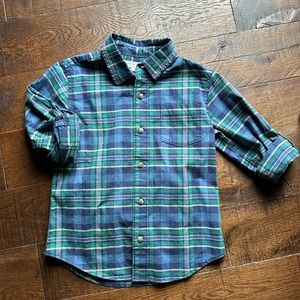 Hope & Henry Boys Button Down Blue/Green Plaid Shirt Poplin Stretch Holiday